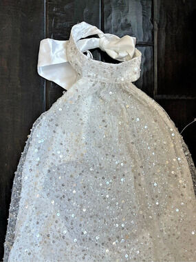 Let's Sequin Feather Trim Mini Dress in White XL NWT